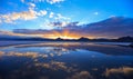 Sun set reflection in Bonneville salt flats Royalty Free Stock Photo