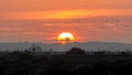 Sun set at the salt evaporation ponds at the flamingo watch reserve in Olhao, Ria Formosa Natural park, Portugal Royalty Free Stock Photo