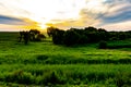 Sunset on the background of Russian meadows Royalty Free Stock Photo