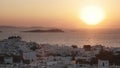 Sunset at the town of chora on mykonos, greece Royalty Free Stock Photo