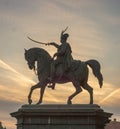 The sun sets behind Tomislav`s statue