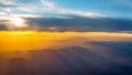 Sunset Of A Cloudy Sky Seen From An Airplane Mid Flight