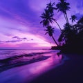 Purple sunset on tropical beach with palm trees Royalty Free Stock Photo