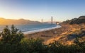 Sun sets near thr Golden Gate Bridge, Baker Beach