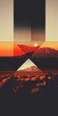 Captivating Abstract Landscape: Geometric Patterns And Sunset Glow