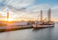 Sun sets over the port of IJmuiden Royalty Free Stock Photo