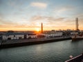 Sun sets over the port of IJmuiden Royalty Free Stock Photo