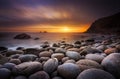 The sun sets at Porth Nanven in Cornwall