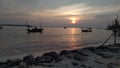 The sun sets in the Sunda Pandeglang Strait, Banten, Indonesia Royalty Free Stock Photo