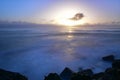 Sun setting above the horizon in Greymouth, West Coast, New Zealand