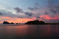 Sun setting behind the hilly islands of Andaman Sea Royalty Free Stock Photo
