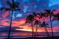 Sunset With Palm Trees and Ocean Royalty Free Stock Photo