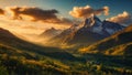 Majestic Sunset Over Mountain Range. Generative AI Royalty Free Stock Photo