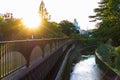 The sun setting brightly in a park in Tokyo Royalty Free Stock Photo