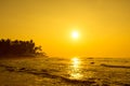 Sun Is Setting On Horizon At Sunset. Sunrise Over Sea Or Ocean. Royalty Free Stock Photo