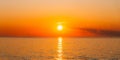 Sun Is Setting On Horizon At Sunset Sunrise Over Sea Or Ocean. Royalty Free Stock Photo