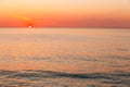 Sun Is Setting On Horizon At Sunset Sunrise Over Sea Or Ocean. T Royalty Free Stock Photo