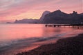 Sun setting and mountains in the desert with red sea. sinai desert Royalty Free Stock Photo