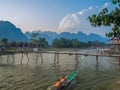 Sun setting on Nam Song River, Laos Royalty Free Stock Photo