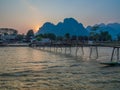 Sun setting on Nam Song River, Laos Royalty Free Stock Photo