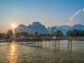 Sun setting on Nam Song River, Laos Royalty Free Stock Photo