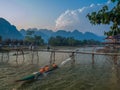 Sun setting on Nam Song River, Laos Royalty Free Stock Photo