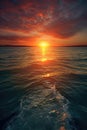 sun setting over a calm ocean horizon Royalty Free Stock Photo