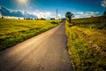 The sun setting over a country road near Cross Roads, Pennsylvania.