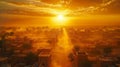 Sun Setting Over Desert City Royalty Free Stock Photo
