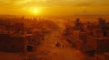 Sun Setting Over Desert City Royalty Free Stock Photo