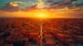 Sun Setting Over Desert City Royalty Free Stock Photo