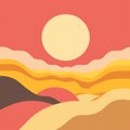 Sunset Illustration In Flat Style With Layered Organic Forms