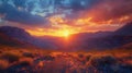 Sun Setting Over Desert Mountains Royalty Free Stock Photo