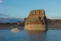 The sun setting over a desert reservoir in southwestern america