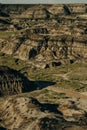 Sun setting over Dinosaur Provincial Park, a UNESCO World Heritage Site in Alberta, Canada. Royalty Free Stock Photo