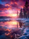 a reflection of a sunset in a river in winter Royalty Free Stock Photo