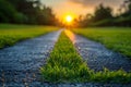 Sun Setting Over Grassy Road Generative AI