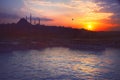 A romantic sunset in Istanbul, the historical metropolis in Bosporus. Royalty Free Stock Photo