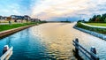 Sun setting over the harbor of Harderwijk in the Netherlands