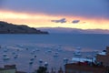 An orange sunset on lake Titicaca Royalty Free Stock Photo