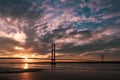 The Sun setting over the Humber Bridge Royalty Free Stock Photo