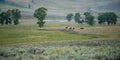 The sun setting over the Lamar Valley near the northeast entrance of Yellowstone National Park in Wyoming