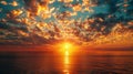 Sun Setting Over Ocean With Clouds Royalty Free Stock Photo