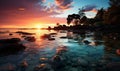 Sun Setting Over Ocean With Rocks in Water Royalty Free Stock Photo