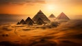 The sun is setting over the pyramids of Egypt. Royalty Free Stock Photo