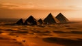 The sun is setting over the pyramids of Egypt. Royalty Free Stock Photo