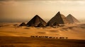 The sun is setting over the pyramids of Egypt. Royalty Free Stock Photo
