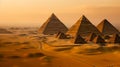 The sun is setting over the pyramids of Egypt. Royalty Free Stock Photo
