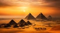 The sun is setting over the pyramids of Egypt Royalty Free Stock Photo