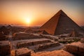 sun setting over the pyramids in Egypt Royalty Free Stock Photo
